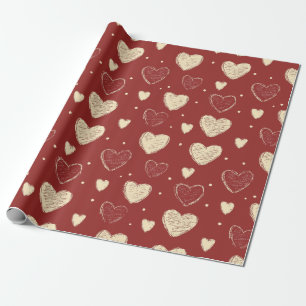 Illustration des handGezeichnet beigen roten Herzm Geschenkpapier