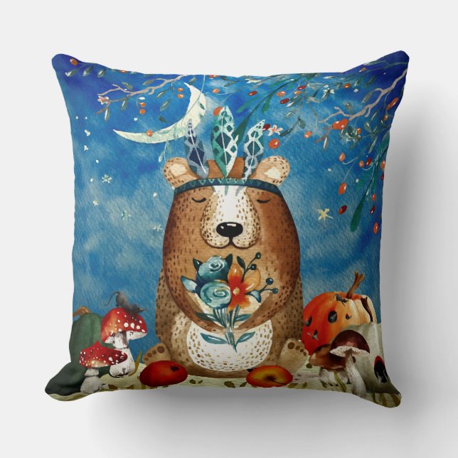 Illustration des Herbst-Wald-Friends-Bärenwaldes Kissen (Vorderseite)