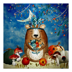 Illustration des Herbst-Wald-Friends-Bärenwaldes Poster