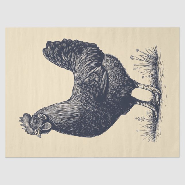 Illustration des Hühnerinks auf Tan-Dekoupage Seidenpapier (Vorderseite)
