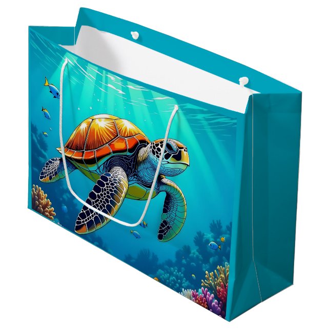 Illustration des lebendigen Meeres von Meeresschil Große Geschenktüte (Vorderseite Schrägansicht)