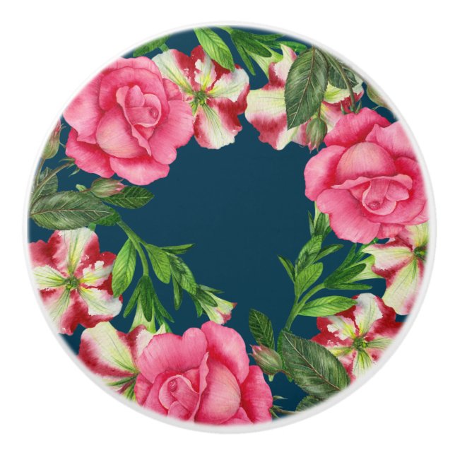 Illustration des lebendigen, rosa Blumenkreides Keramikknauf (Vorderseite)