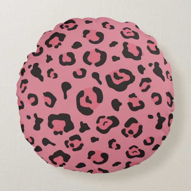Illustration des Leopard-Rosa-Tieres Rundes Kissen (Vorderseite)