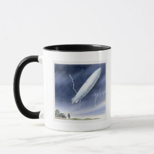 Illustration des Luftschiffs, das durch Blitz Tasse