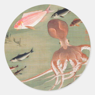 Illustration des menschlichen Lebens in Fischen un Runder Aufkleber