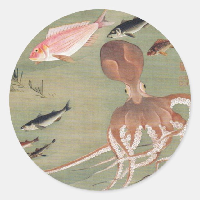 Illustration des menschlichen Lebens in Fischen un Runder Aufkleber (Vorderseite)
