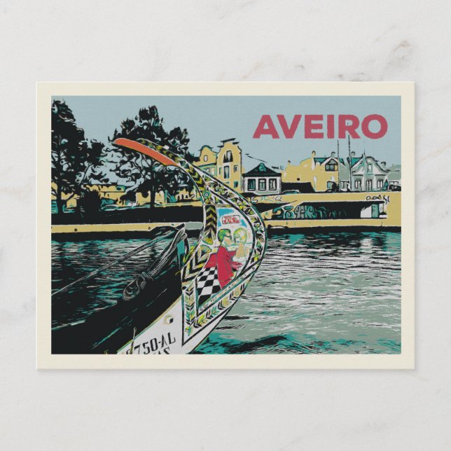 "Illustration des Moliceiro-Bootes in Aveiro Portu Postkarte (Vorderseite)
