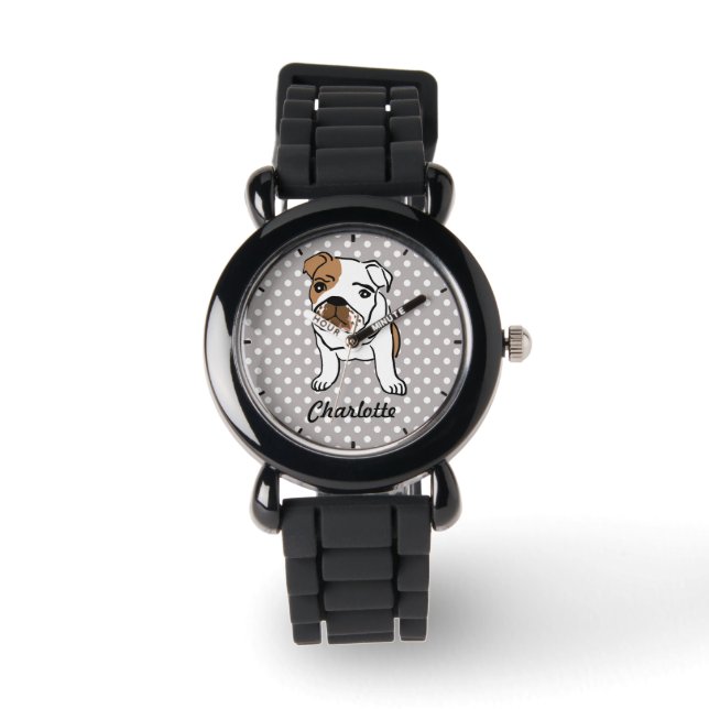 Illustration des niedlichen Englischen Bulldog Armbanduhr (Vorderseite)