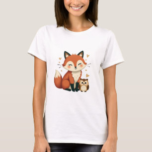 Illustration des niedlichen Fox- und Owl-Whimsikal T-Shirt
