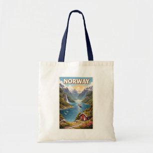 Illustration des norwegischen Fjords, Reise Kunst Tragetasche