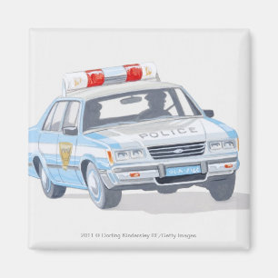 Illustration des Polizeiwagens mit zwei Polizisten Magnet