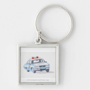 Illustration des Polizeiwagens mit zwei Polizisten Schlüsselanhänger