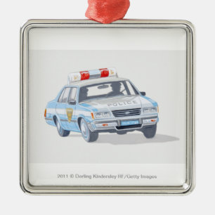 Illustration des Polizeiwagens mit zwei Polizisten Silbernes Ornament