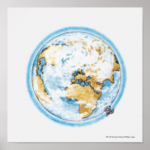 Illustration des Satelliten die Erde in Umlauf Poster