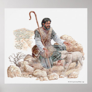 Illustration des Schäfers seine verlorenen Schafe Poster