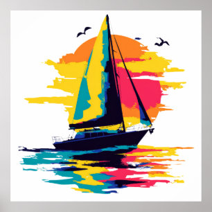 Illustration des Segelbootes Aquarellmalerei Poster