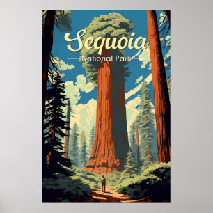 Illustration des Sequoia-Nationalparks im Retro-St Poster