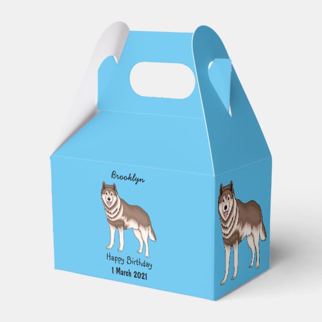 Illustration des sibirischen Husky-Cartoon Geschenkschachtel (Vorderseite)