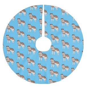 Illustration des sibirischen Husky-Cartoon Polyester Weihnachtsbaumdecke