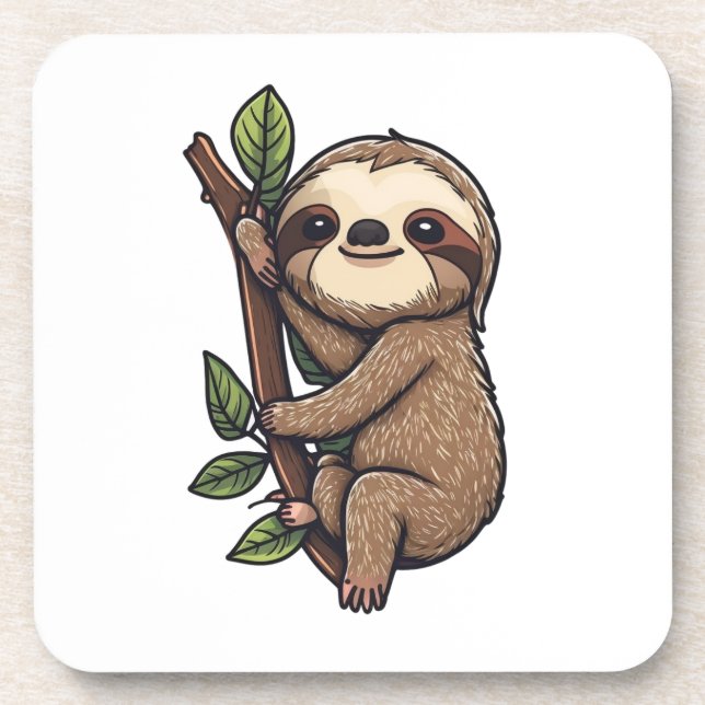 Illustration des Sloth Cartoon Getränkeuntersetzer (Vorderseite)
