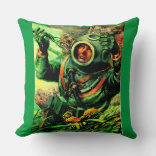 Illustration des Tauchers im Tauchhelm der 40er Ja Kissen