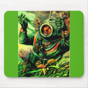 Illustration des Tauchers im Tauchhelm der 40er Ja Mousepad