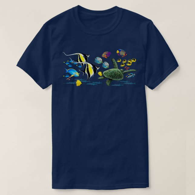 Illustration des tropischen Fisches in der Bucht v T-Shirt (Design vorne)