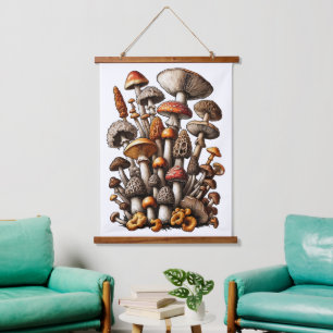Illustration des verzauberten Wald-Pilzes Wandteppich Mit Holzrahmen