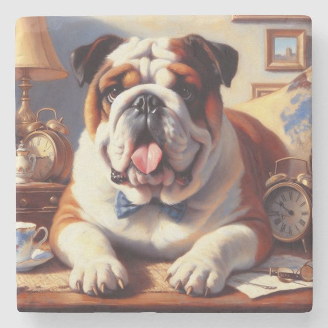 Illustration des Vintagen Englischen Bulldog Steinuntersetzer (Vorderseite)