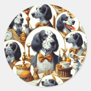 Illustration des Vintagen Englischen Setters Runder Aufkleber