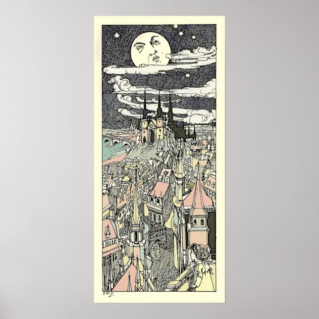Illustration des Vintagen Mannes im Mondstorybook Poster (Vorne)