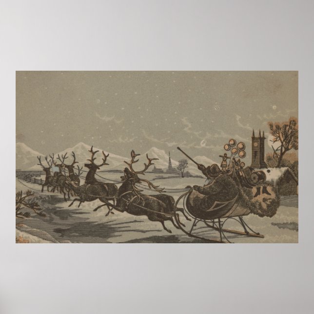 Illustration des Vintagen Weihnachtsmanns und sein Poster (Vorne)