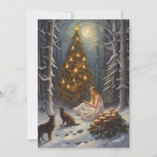 Illustration des Wald-Yule-Baums als Feiertagskart Feiertagskarte