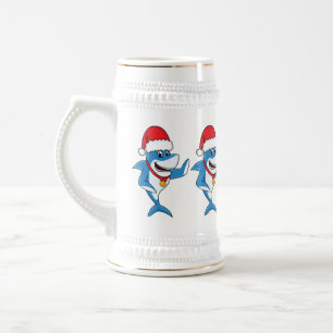 Illustration des Weihnachtshais-Cartoon Bierglas