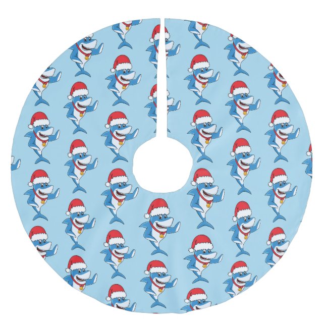 Illustration des Weihnachtshais-Cartoon Polyester Weihnachtsbaumdecke (Vorderseite)