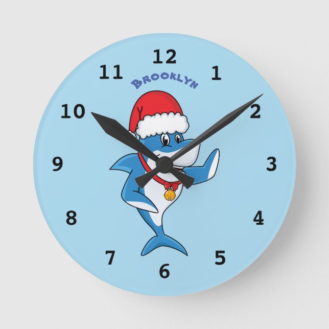 Illustration des Weihnachtshais-Cartoon Runde Wanduhr (Vorderseite)