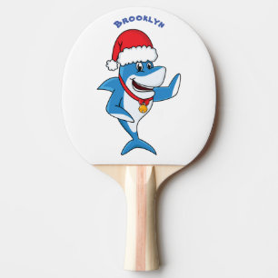 Illustration des Weihnachtshais-Cartoon Tischtennis Schläger