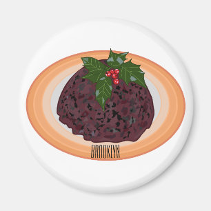 Illustration des Weihnachtspudding-Cartoon Magnet