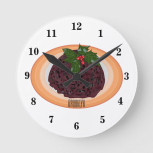 Illustration des Weihnachtspudding-Cartoon Runde Wanduhr