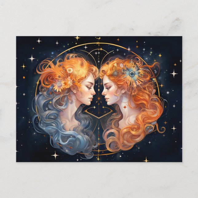 Illustration des Zodiakzeichens Gemini Postkarte (Vorderseite)