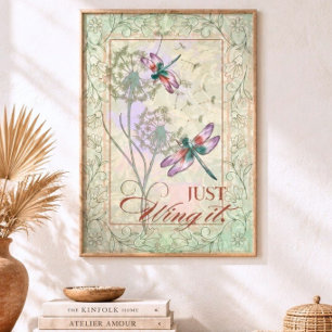 Illustration Druck 'Just Wing It' Libelle Poster