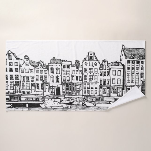 Illustration du paysage urbain du canal d'Amsterda (Serviette de bain)