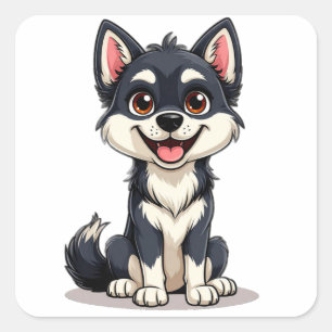 Illustration einer Alaskan Klee Kai-Welpen-Cartoon Quadratischer Aufkleber