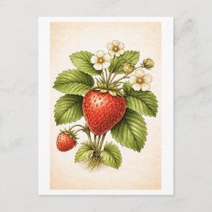 Illustration einer Erdbeere im Stil einer Vintage- Postkarte