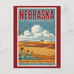 Illustration einer Farm in der Nebraska-Prärie, Re Postkarte