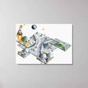 Illustration einer futuristischen Basis auf dem Leinwanddruck