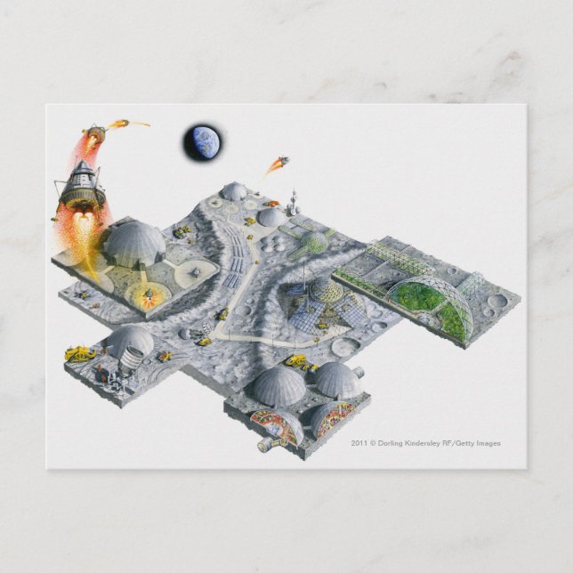 Illustration einer futuristischen Basis auf dem Mo Postkarte (Vorderseite)