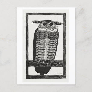 Illustration einer gehörnten Eule im Vintage-Stil Postkarte
