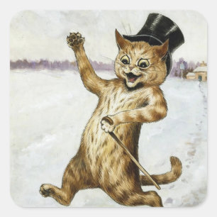 Illustration einer getigerten Katze mit Zylinder v Quadratischer Aufkleber