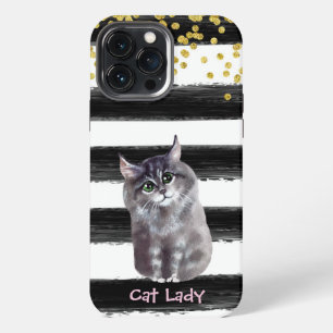 Illustration einer Katze mit goldenem Glitter und  iPhone 13 Pro Max Hülle